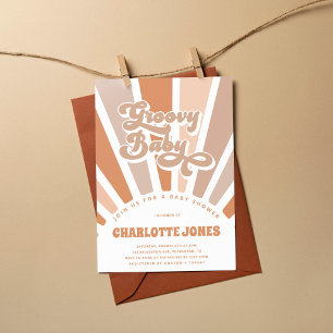 Groovy Baby Retro Sun Bohemian Baby Shower Invitation