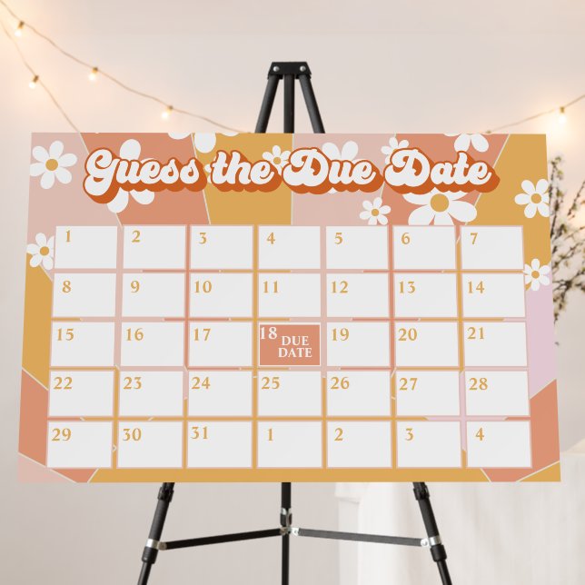 Groovy Baby Retro Sunshine Baby Shower Due Date Fo Foam Board (In Situ (Stand))
