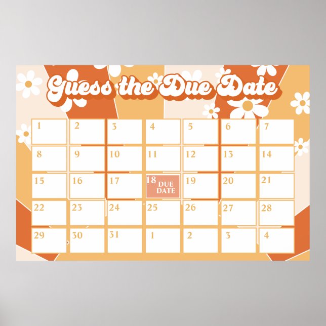 Groovy Baby Retro Sunshine Baby Shower Due Date Poster (Front)