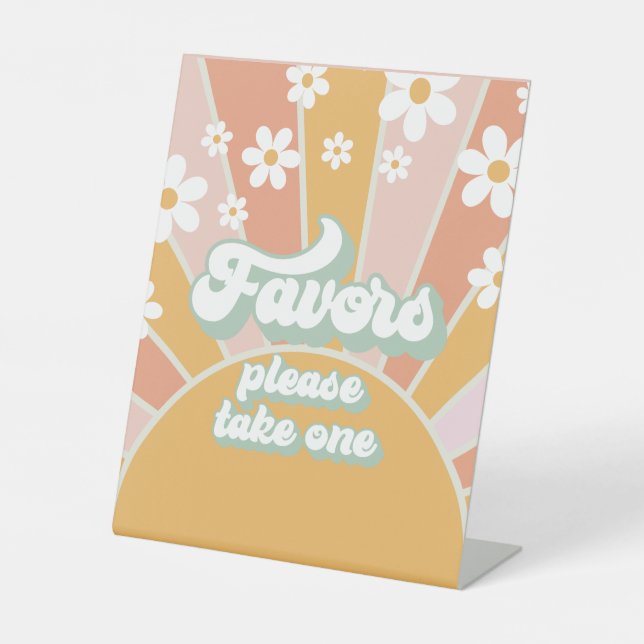 Groovy Baby Retro Sunshine Baby Shower Favors Pedestal Sign (Front)