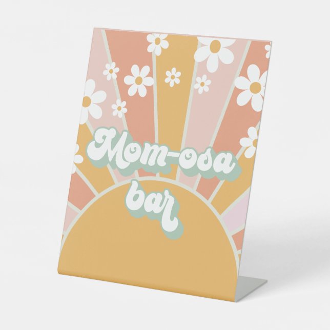 Groovy Baby Retro Sunshine Baby Shower Mom-Osa Bar Pedestal Sign (Front)