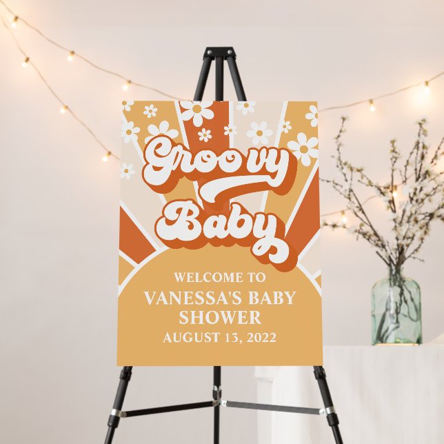 Groovy Baby Retro Sunshine Baby Shower Welcome Foa Foam Board (In Situ (Stand))
