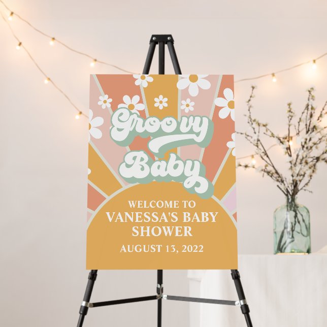 Groovy Baby Retro Sunshine Baby Shower Welcome Foa Foam Board (In Situ (Stand))