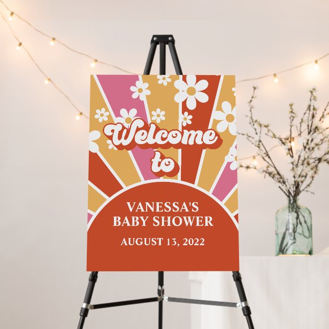 Groovy Baby Retro Sunshine Baby Shower Welcome Foam Board (In Situ (Stand))