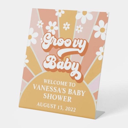 Groovy Baby Retro Sunshine Baby Shower Welcome Pedestal Sign