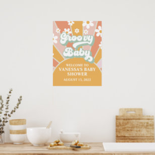 Groovy Baby Retro Sunshine Baby Shower Welcome Poster