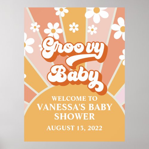 Groovy Baby Retro Sunshine Baby Shower Welcome Poster