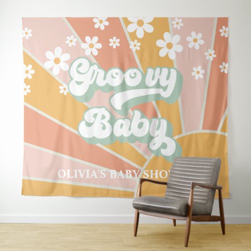 Groovy Baby Retro Sunshine Daisy Baby Shower Banne Tapestry