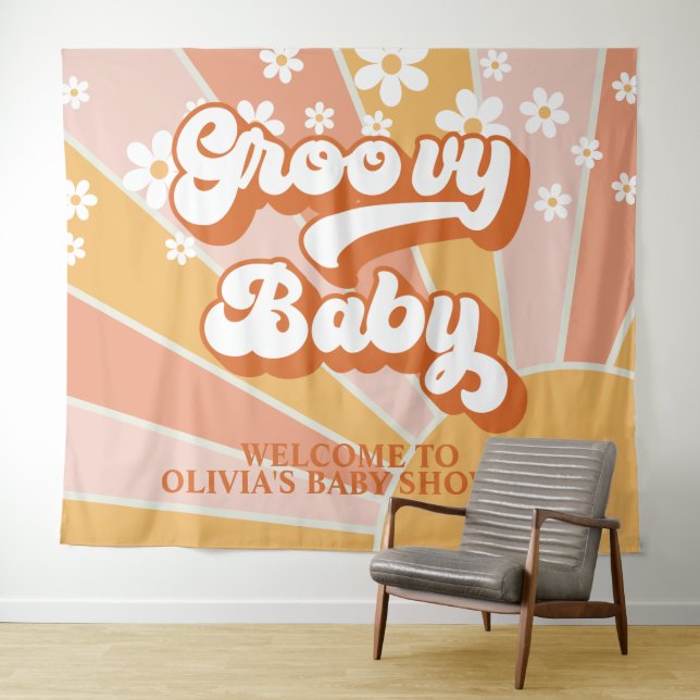 Groovy Baby Retro Sunshine Daisy Baby Shower Banne Tapestry (In Situ (Horizontal))