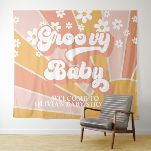 Groovy Baby Retro Sunshine Daisy Baby Shower Banne Tapestry