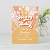 Groovy Baby Retro Sunshine Daisy Baby Shower Invit Invitation (Standing Front)