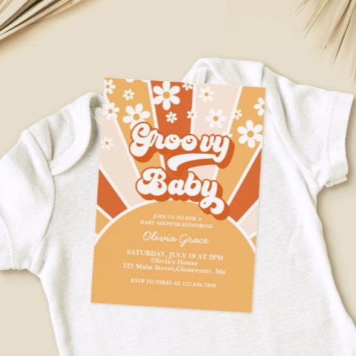 Groovy Baby Retro Sunshine Daisy Baby Shower Invit Invitation