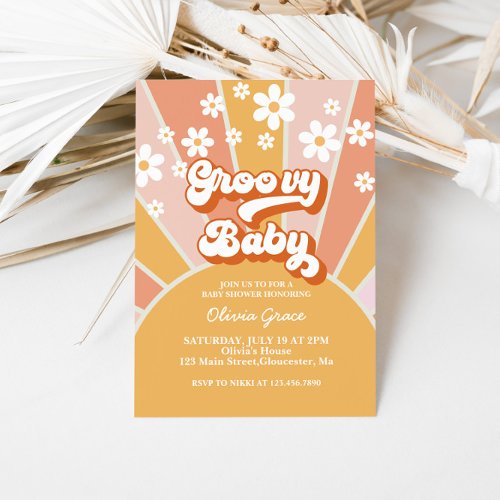Groovy Baby Retro Sunshine Daisy Baby Shower Invit Invitation