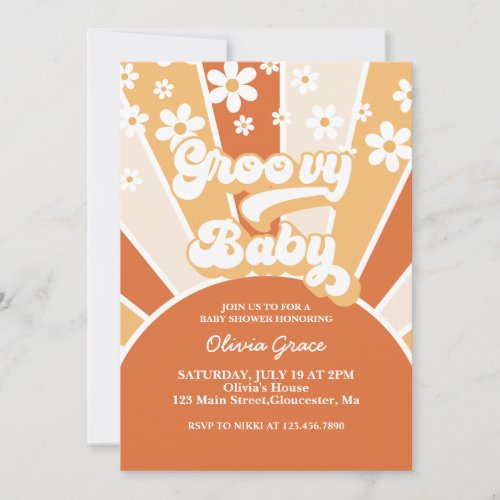 Groovy Baby Retro Sunshine Daisy Baby Shower Invit Invitation