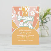 Groovy Baby Retro Sunshine Daisy Baby Shower Invitation (Standing Front)