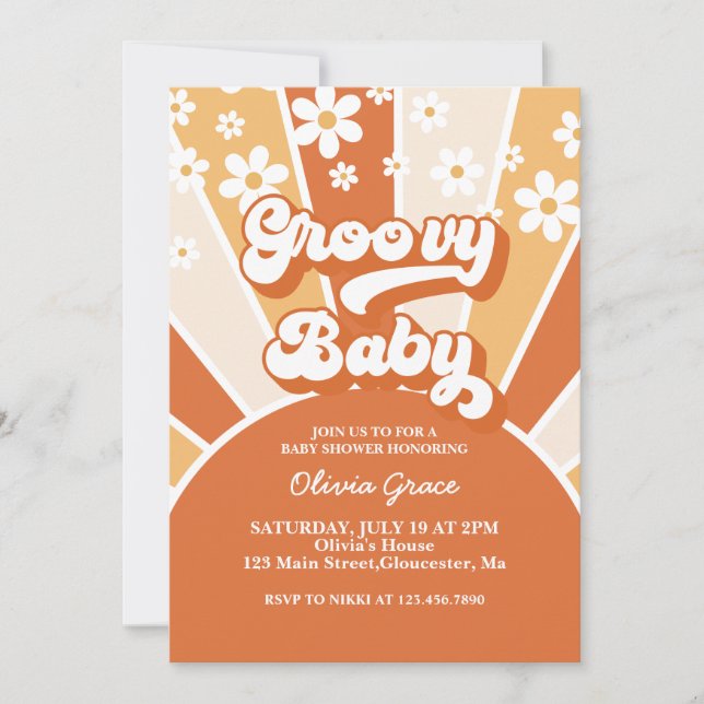 Groovy Baby Retro Sunshine Daisy Baby Shower Invitation (Front)