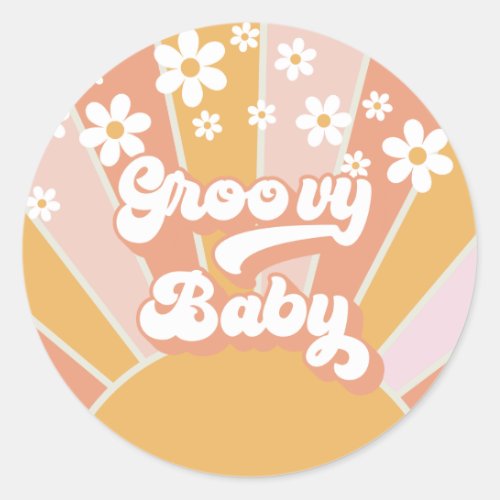 Groovy Baby Retro Sunshine Hippie Baby Shower Clas Classic Round Sticker
