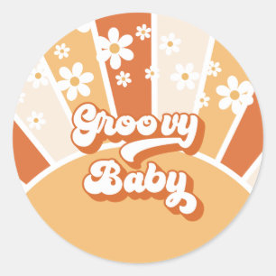 Groovy Baby Retro Sunshine Hippie Baby Shower Classic Round Sticker
