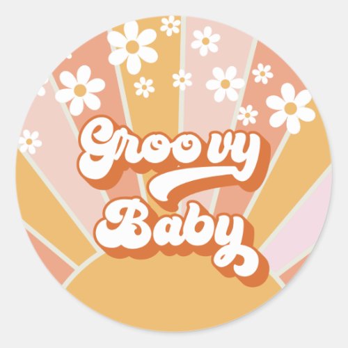 Groovy Baby Retro Sunshine Hippie Baby Shower Classic Round Sticker
