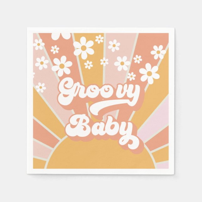 Groovy Baby Retro Sunshine Hippie Baby Shower Napk Napkins (Front)