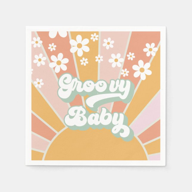Groovy Baby Retro Sunshine Hippie Baby Shower Napkins (Front)