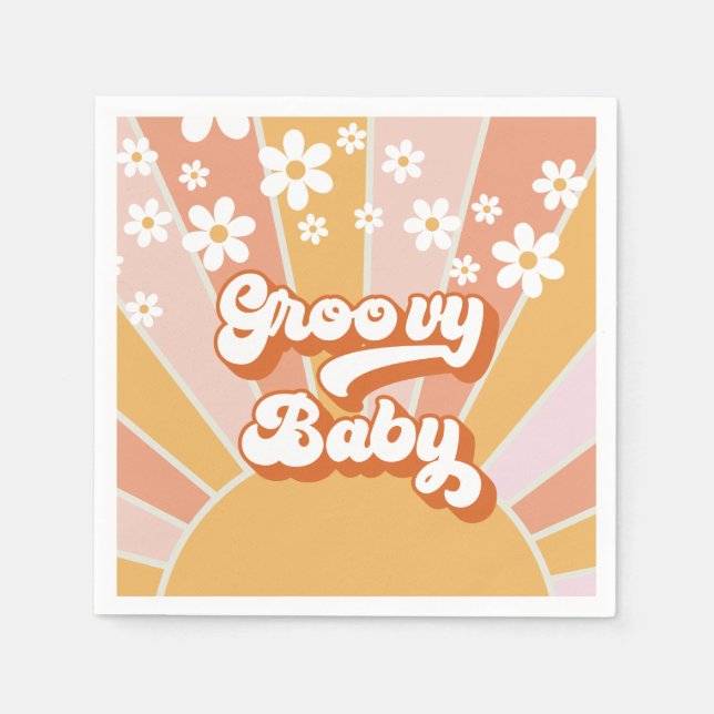 Groovy Baby Retro Sunshine Hippie Baby Shower Napkins (Front)