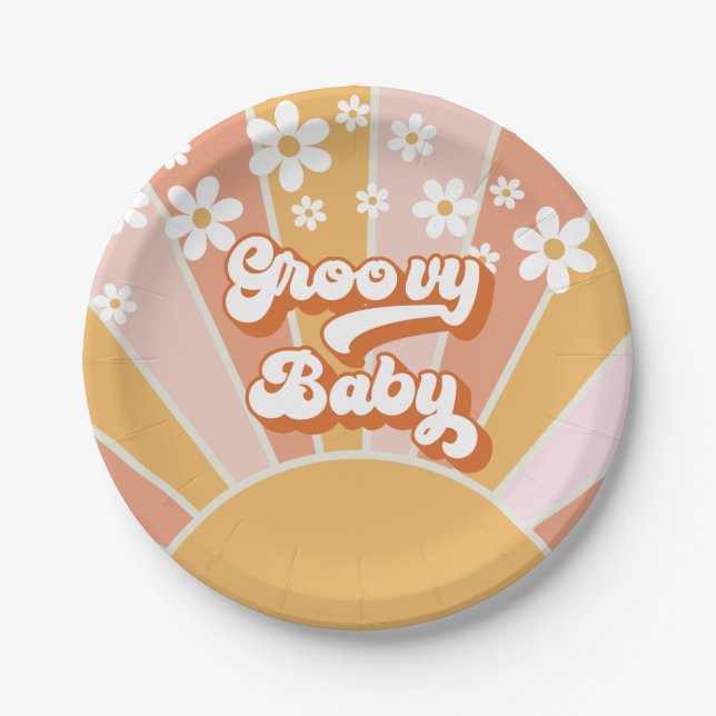 Groovy Baby Retro Sunshine Hippie Baby Shower Pape Paper Plates (Front)