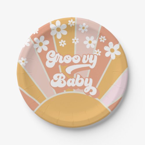 Groovy Baby Retro Sunshine Hippie Baby Shower Pape Paper Plates