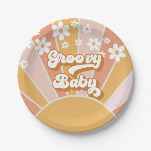 Groovy Baby Retro Sunshine Hippie Baby Shower Pape Paper Plates