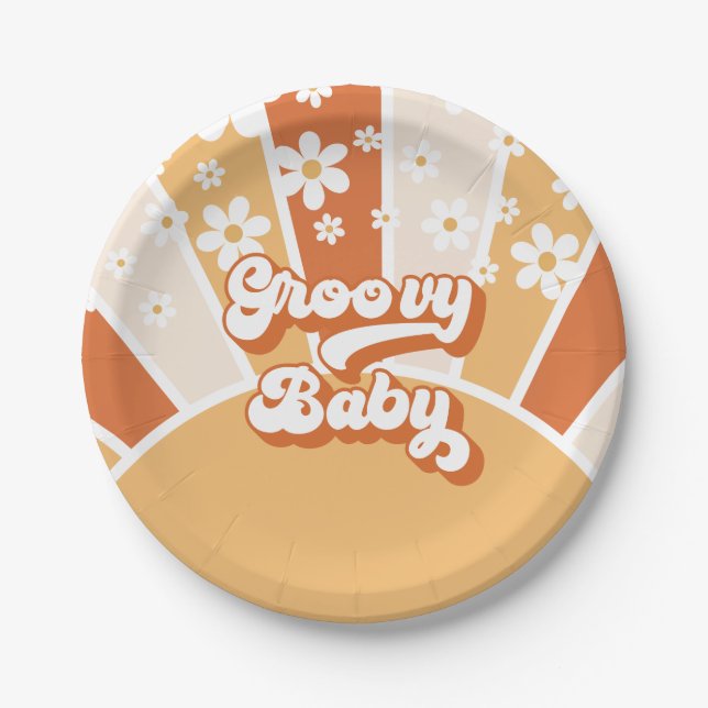Groovy Baby Retro Sunshine Hippie Baby Shower Paper Plates (Front)