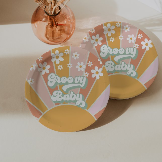 Groovy Baby Retro Sunshine Hippie Baby Shower Paper Plates (Creator Uploaded)