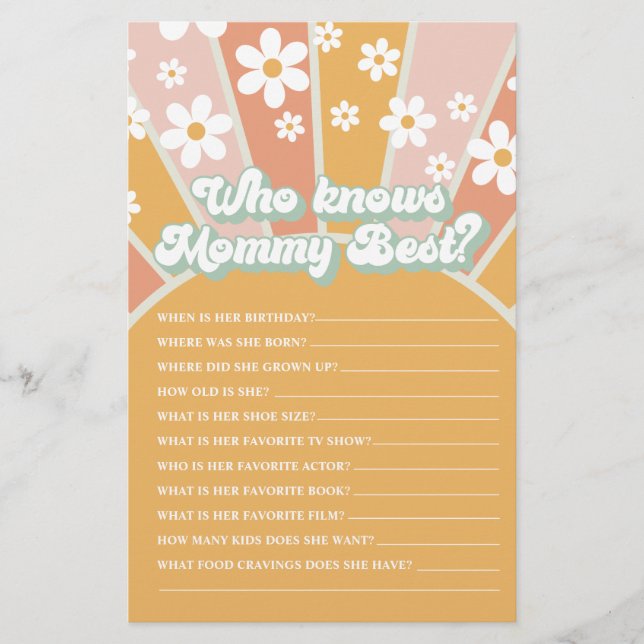 Groovy Baby Retro Sunshine Who Knows Mom Best Game Flyer (Front)