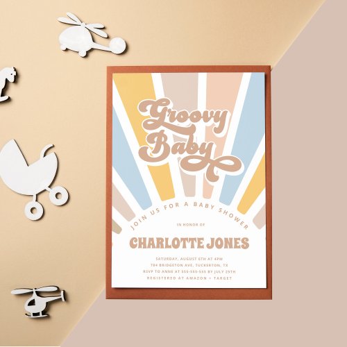Groovy Baby Retro Typography Girl Baby Shower Invitation