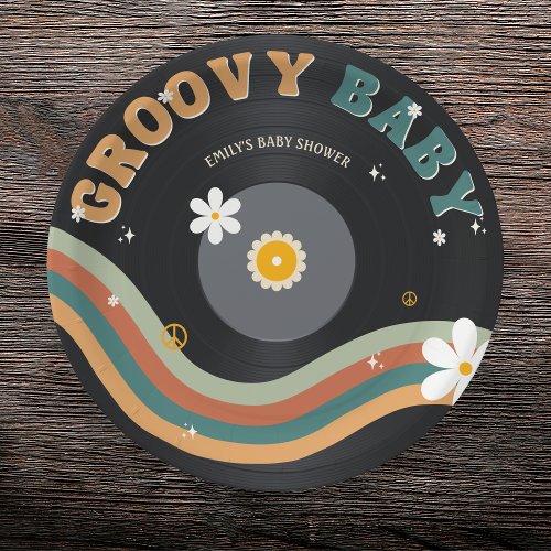 Groovy Baby Retro Vinyl Record Baby Shower Paper Plates