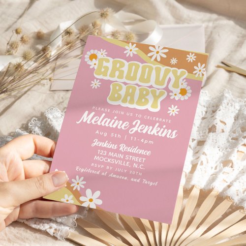 Groovy Baby Shower Boho Retro 70s Vibe Invitation