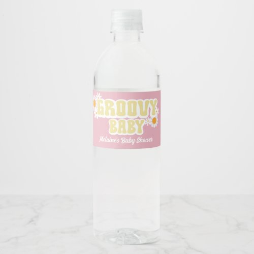 Groovy Baby Shower Boho Retro 70s Vibe Water Bottle Label