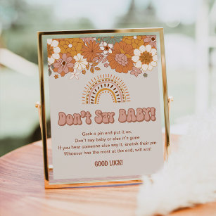 Groovy Baby Shower Don't Say Baby Game Sign
