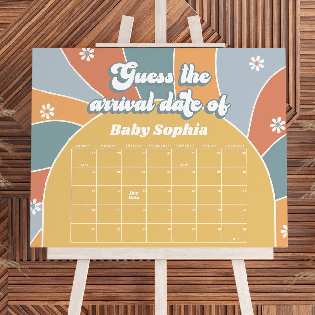 Groovy Baby Shower Guess Due Date Calendar Foam Board (Creator Uploaded)