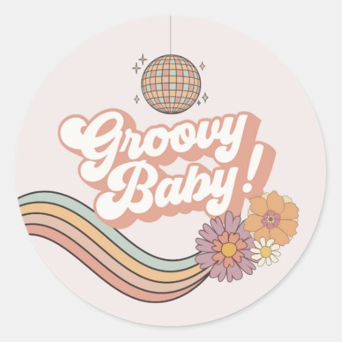 Groovy Baby Shower Retro Favor Sticker