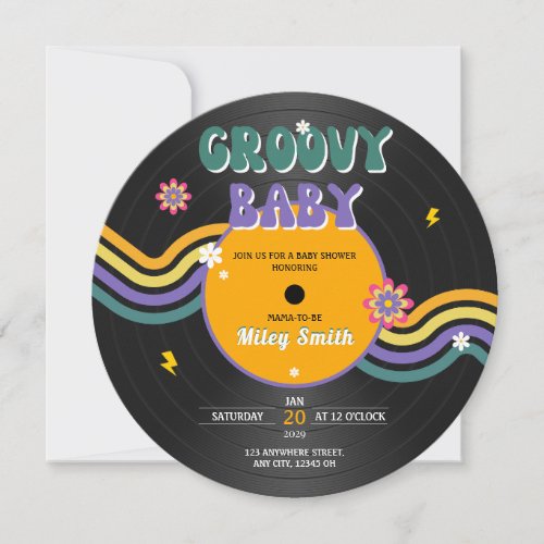 Groovy Baby Shower Vinyl Record Vintage 70s 80s Invitation