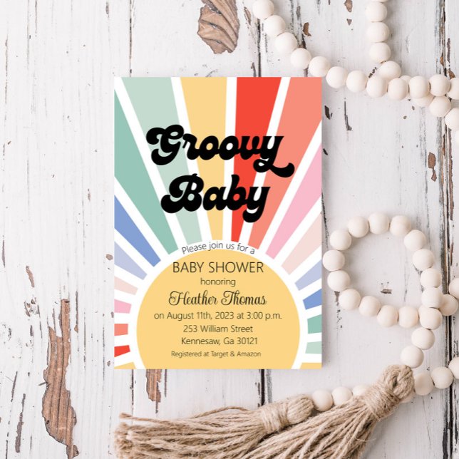Groovy Baby Sunshine Baby Shower Invitation (Groovy Baby Retro Sun Invitation)