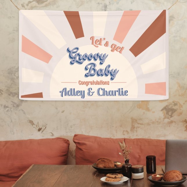 Groovy Baby Terracotta Pink Retro Sun Baby Shower Banner (Creator Uploaded)