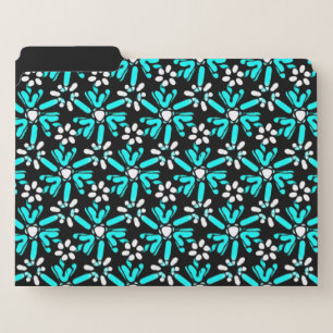 Groovy Batik Turquoise Flower Pattern File Folder