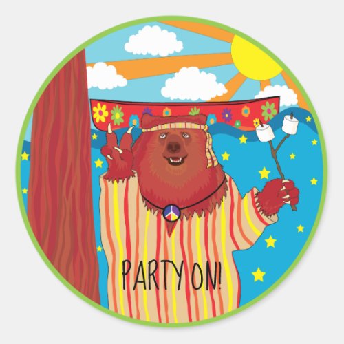Groovy Bear Round Sticker