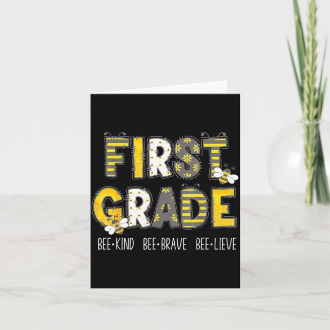 Groovy Bee Kind First Grade Teacher 1st Squad Card (Front)