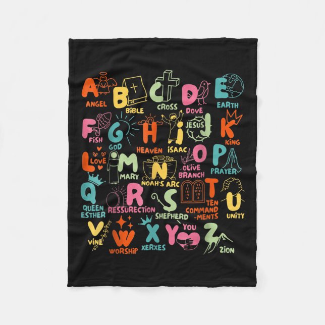 Groovy Biblical Alphabet Christian Teacher Student Fleece Blanket (Front)