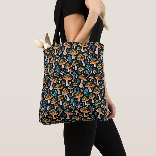 Groovy Bioluminescent Mushroom - Retro Tote Bag (Close Up)