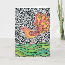 Groovy Bird Black and White Watercolor Art