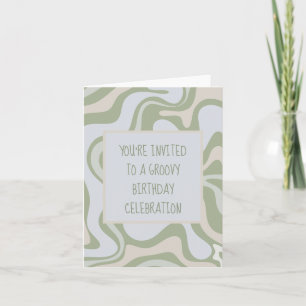 Groovy Birthday in Sage Green Invitation