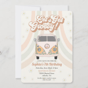 Groovy birthday party, 70s retro theme invitation